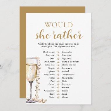 Gold Pearls and Prosecco Would She Rather Game Invitations