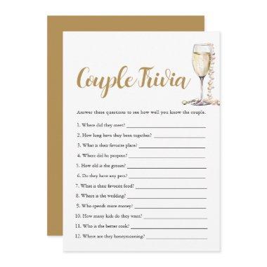 Gold Pearls & Prosecco Couple Trivia Bridal Game Invitations