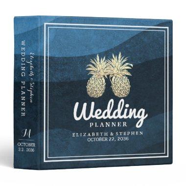 Gold Pineapple Couple Navy Blue Wedding Planner 3 Ring Binder