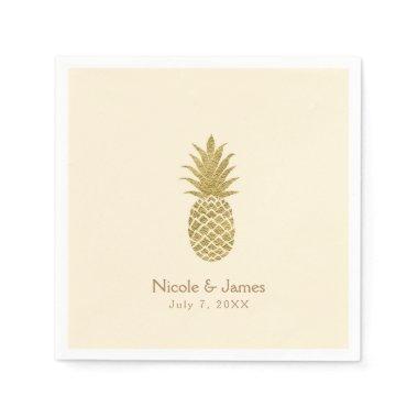 Gold Pineapple Cream Tropical Elegant Wedding Napkins