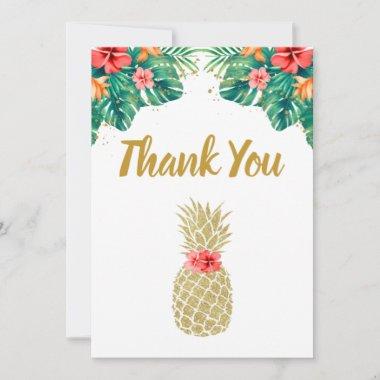 Gold Pineapple Glitter Pink Floral Bridal Shower Thank You Invitations
