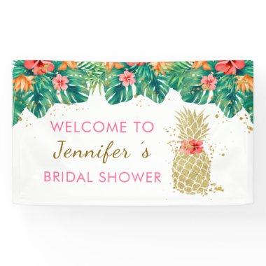 Gold Pineapple Glitter Pink Tropical Bridal Shower Banner