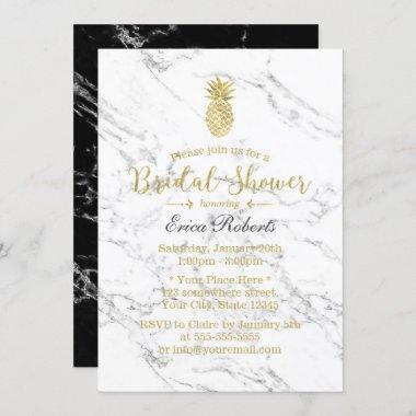 Gold Pineapple Modern Marble Bridal Shower Invitations