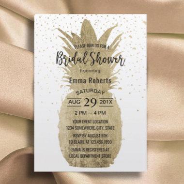 Gold Pineapple Modern Tropical Bridal Shower Invitations