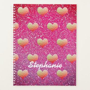 Gold Pink Hearts Patterns Glitter Monograms Cute Planner