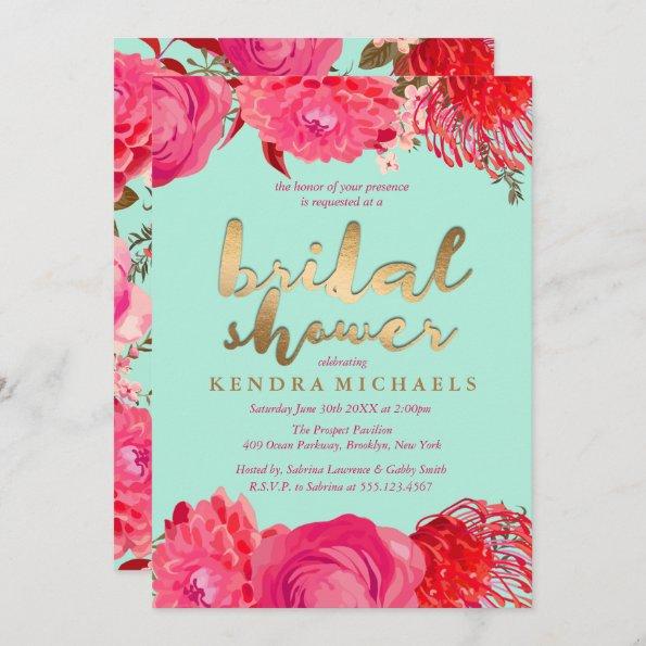 Gold, Pink & Mint Floral Bridal Shower Invitations