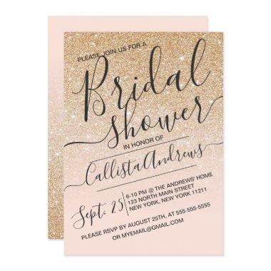 Gold Pink Sparkly Faux Glitter Ombre Bridal Shower Invitations