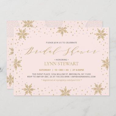 Gold & Pink Winter Snowflake Wedding Bridal Shower Invitations