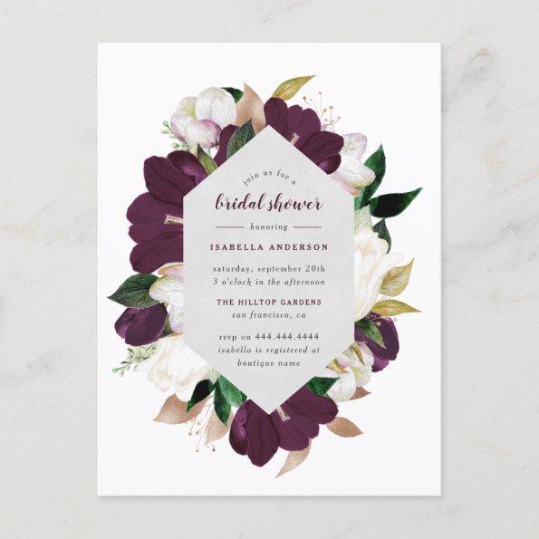 Gold & Plum Purple Floral Bridal Shower Invitation PostInvitations
