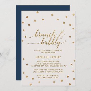 Gold Polka Dots Brunch and Bubbly Invitations