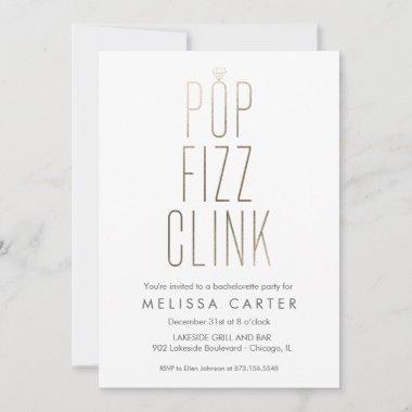Gold Pop Fizz Clink Bachelorette Faux Foil Invitations