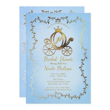 Gold Princess Carriage Blue Storybook Bridal Invitations