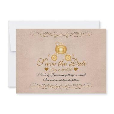 Gold Princess Cinderella Carriage Save the Date