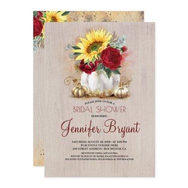 Gold Pumpkin Floral Vase Rustic Fall Bridal Shower Invitations