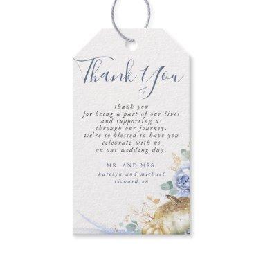 Gold Pumpkins Dusty Blue Floral Thank You Gift Tags