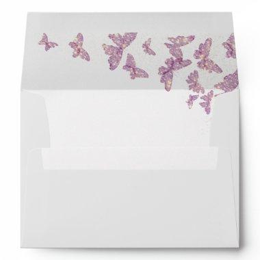 Gold Purple Butterfly Glitter Boho Elegant Wedding Envelope