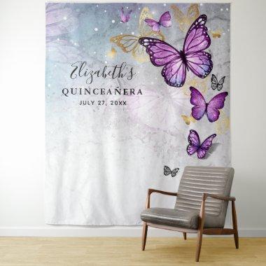 Gold Purple Butterfly Photo Backdrop Tapestries