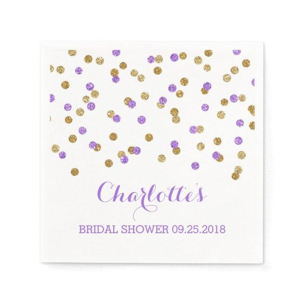 Gold Purple Confetti Bridal Shower Paper Napkins