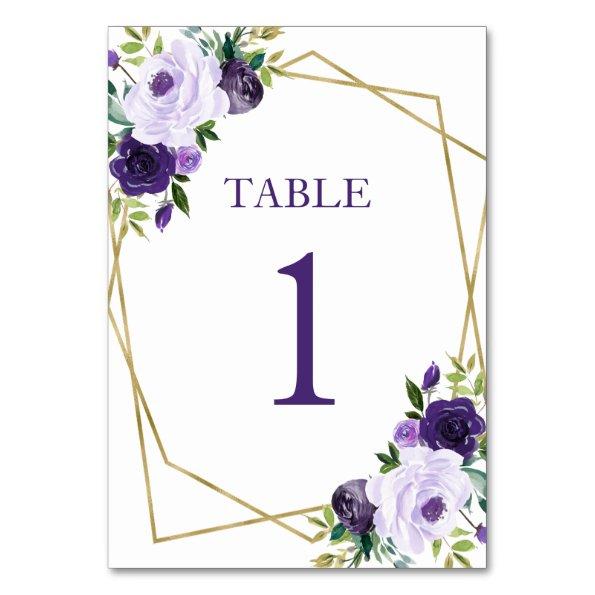 Gold Purple Floral Bridal Shower Table Number