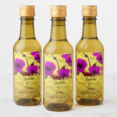 Gold Purple Wedding Flowers Watercolor Floral 2020 Wine Label
