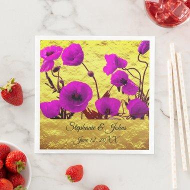 Gold Purple Wedding Flowers Watercolor Floral Cute Paper Dinner Napkins