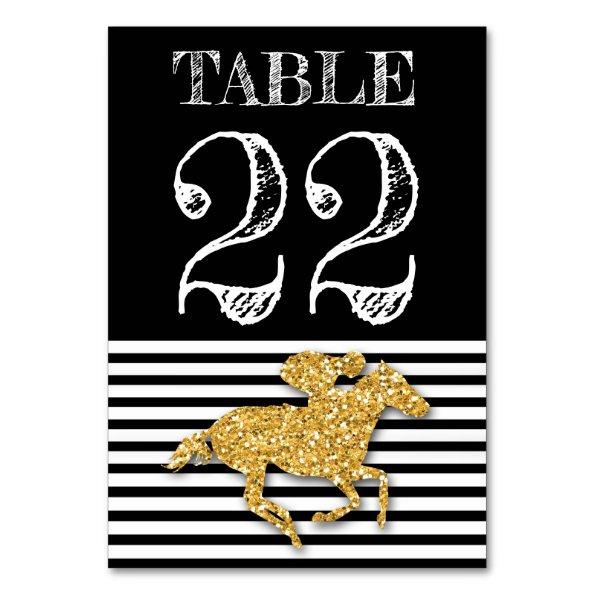 Gold Race Horse Black & White Stripes Table Number