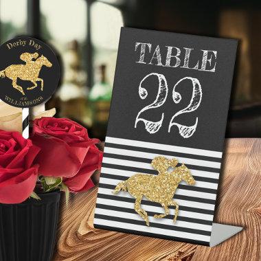 Gold Race Horse Black White Stripes Table Number Pedestal Sign