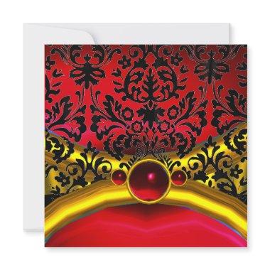 GOLD RED BLACK DAMASK RUBY GEM STONE MONOGRAM Invitations