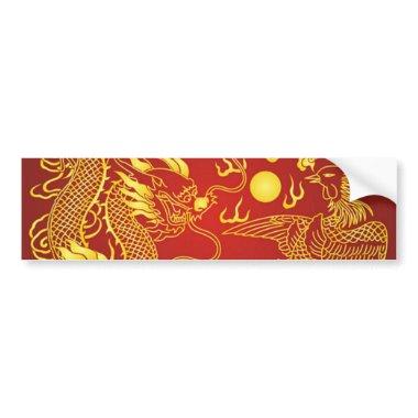 Gold Red Dragon Phoenix Chinese Wedding Favor Bumper Sticker