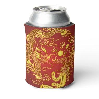 Gold Red Dragon Phoenix Chinese Wedding Favor Can Cooler