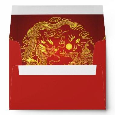 Gold Red Dragon Phoenix Chinese Wedding Favor Envelope