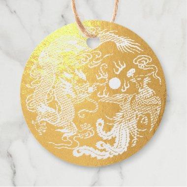 Gold Red Dragon Phoenix Chinese Wedding Favor Foil Favor Tags