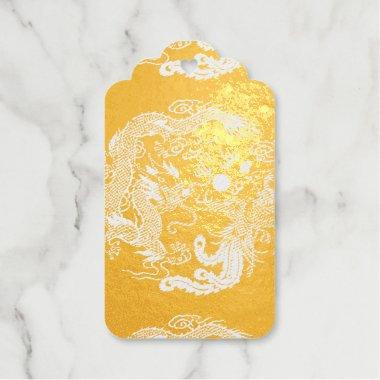 Gold Red Dragon Phoenix Chinese Wedding Favor Foil Gift Tags