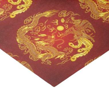 Gold Red Dragon Phoenix Chinese Wedding Favor Tissue Paper