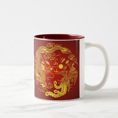 Gold Red Dragon Phoenix Chinese Wedding Favor Two-Tone Coffee Mug
