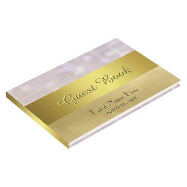Gold Ribbon and Bokeh Lights Guest Book