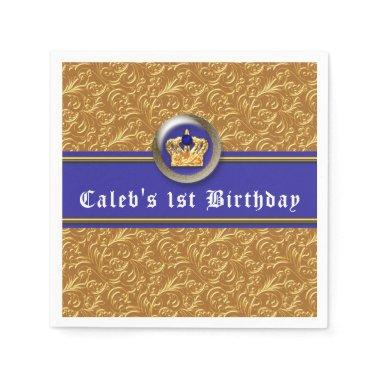 Gold & Royal Blue Crown Birthday Party Cusom Napkins