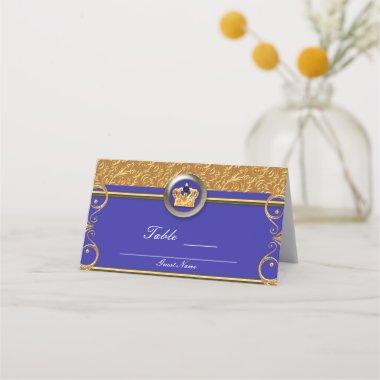 Gold & Royal Blue Crown Party Table Number Place Invitations