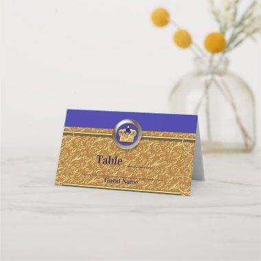 Gold & Royal Blue Crown Party Table Number Place