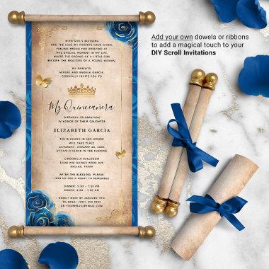 Gold Royal Blue Quinceanera DIY Scroll Invitations