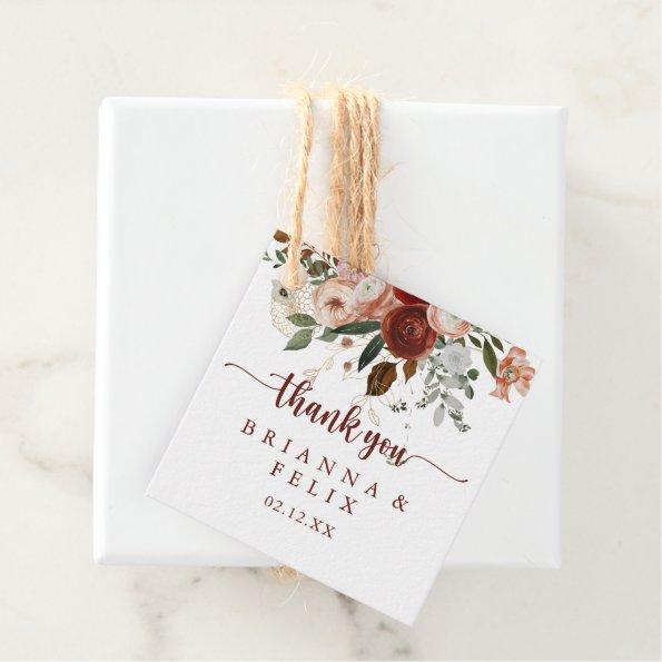 Gold Rustic Colorful Floral Calligraphy Wedding Favor Tags
