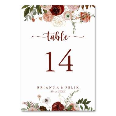Gold Rustic Colorful Floral Calligraphy Wedding Table Number