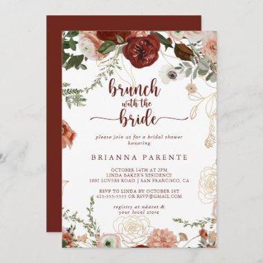 Gold Rustic Floral Brunch with the Bride Shower  Invitations