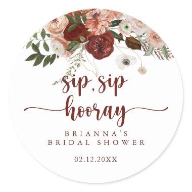 Gold Rustic Floral Sip Sip Hooray Bridal Shower  Classic Round Sticker