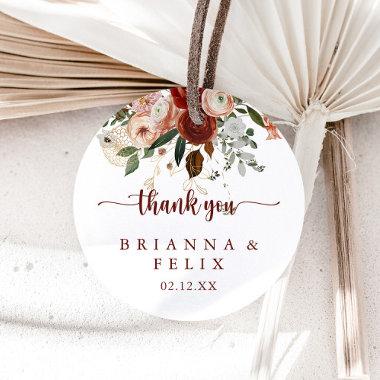 Gold Rustic Floral Thank You Wedding Favor  Classic Round Sticker