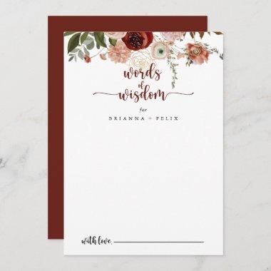 Gold Rustic Floral Wedding Words of Wisdom   Advice Card