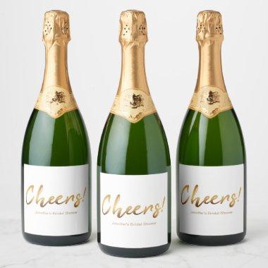 Gold Rustic Hand Lettering Cheers Wedding Sparkling Wine Label