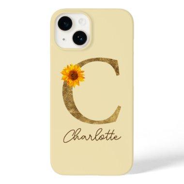 Gold Rustic Watercolor Sunflower Letter C Monogram Case-Mate iPhone 14 Case