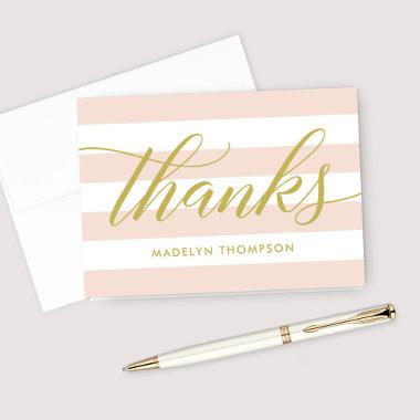 Gold Script Blush Pink Stripes Wedding Monogram Thank You Invitations