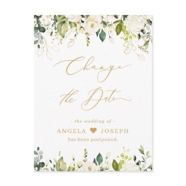 Gold Script Change the Date Greenery White Roses Post